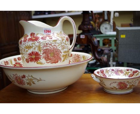A Mintons 'Lennox' pattern jug and basin; together with a matching soap dish and cover.&nbsp; 