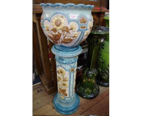 A Burmantofts Faience jardiniere and pedestal, stamped 1947B and 1948B respectively, 95cm high. 