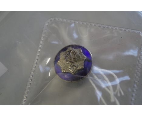 A World War II German blue enamel RLB badge, marked Aurich Dresden, Ges. Gesch. 