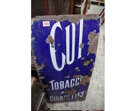An old 'Cut Tobacco and Cigarettes' enamel sign, 90 x 41cm.&nbsp; 