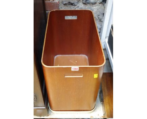 A 1960s plywood waste paper bin, inscribed on base 'Schreiber Wood Industry Ltd', and with broad arrow stamp, 52cm wide.&nbsp