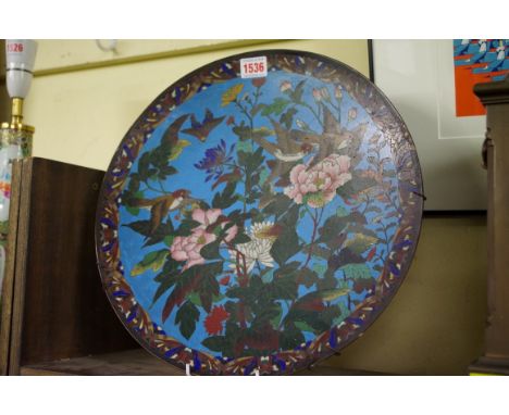 A Chinese cloisonne enamel charger,&nbsp;36.5cm diameter.&nbsp; 