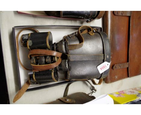 A pair of Busch 6x binoculars,&nbsp;with broad arrow stamp, the leather case inscribed REL-Canada. 