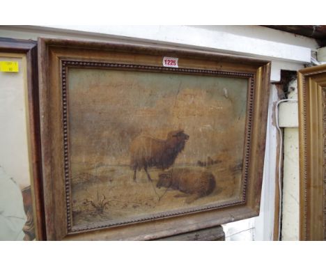 English School, sheep in a landscape, oil on canvas, 29 x 39cm; together with another half-length portrait of a Victorian lad