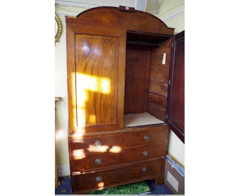 A Regency mahogany linen press,&nbsp;the pair of panel doors now enclosing a hanging shelf, 118.5cm wide.&nbsp; 