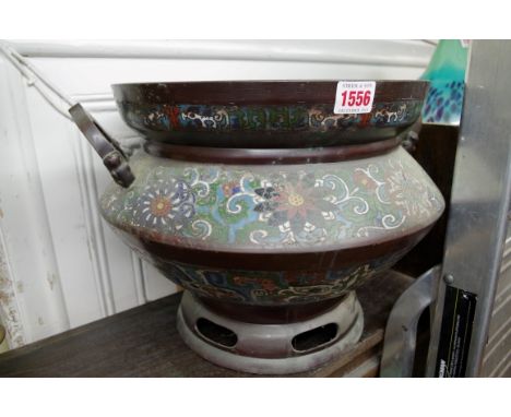 A Chinese bronze and cloisonne enamel twin handled jardiniere,&nbsp;39.5cm wide.&nbsp; 