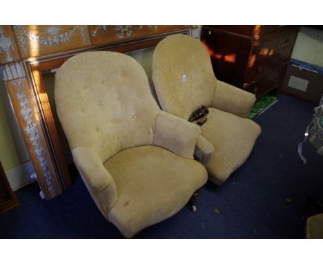 A pair of Victorian button upholstered occasional chairs.&nbsp; 