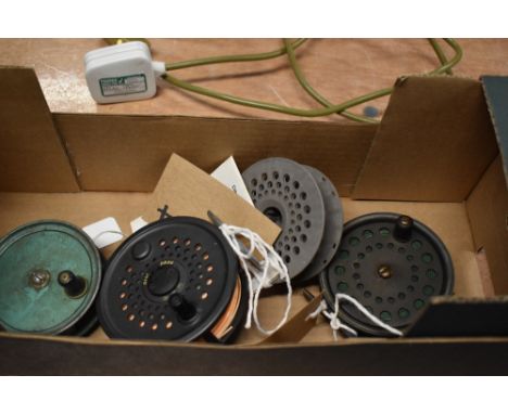 Three vintage fly reels including a BFR Disc drag dragonfly reel, , A young and sons Condex and a J Dickson and son 3.5 inch 