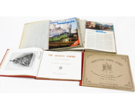 Various Royal related ephemera, The Queen's Empire, in red boards with gilt stencilling, architectural drawing studies by the