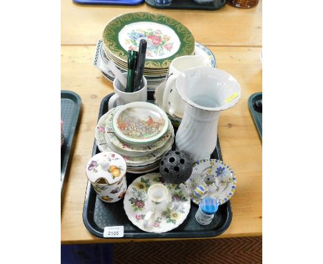 A quantity of dinner plates and trinkets, to include pots and saucers, candle stands, floral plates, L and Sons Limited jug, 