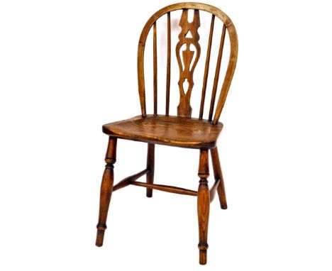 Taylor (Grantham). A 19thC ash and elm hoop back side chair of small proportions, with pierced back splat, and turned vertica