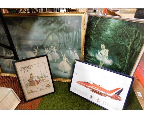 Various framed pictures and prints, to include a print of a ballerina, print of a ballet scene, a signed print after Hawk T.1