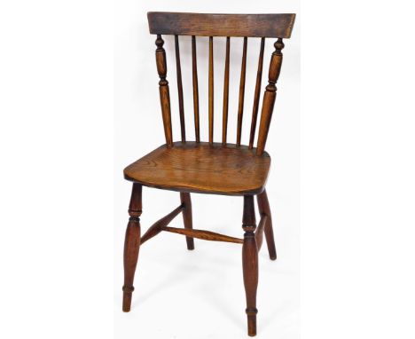 A 19thC Grantham ash and elm side chair, possibly Taylor, with shaped cresting rail, turned spindles, shaped seat and single 