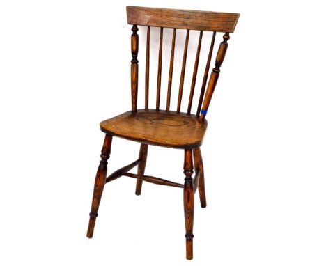 Taylor (Grantham). A 19thC ash and elm child size chair, block rail, turned vertical back rails, shaped seat, single ring tur