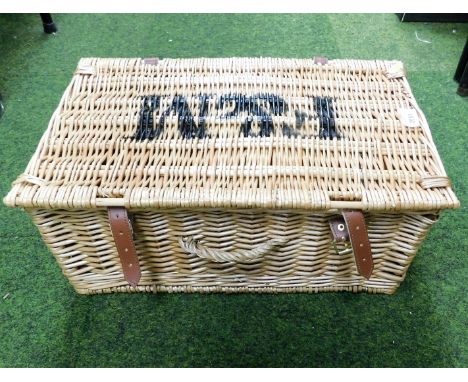 A Fortnum and Mason wicker hamper.