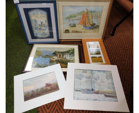 A quantity of framed pictures and prints, to include two amateur watercolours, an Asian print, harbour scene photographic pri