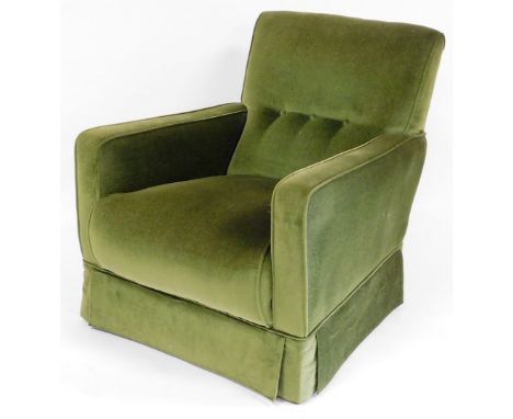 An early 20thC mahogany framed armchair, with button upholstered back, in later green material, on square tapering front legs