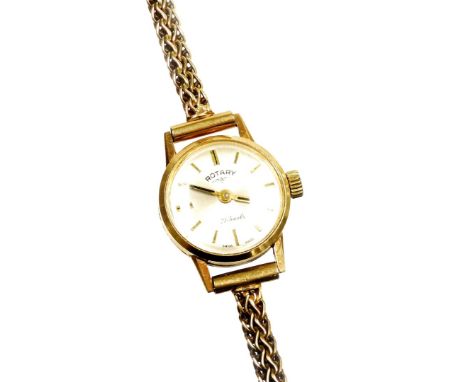 A 9ct gold Rotary ladies wristwatch, with small circular silvered coloured dial, with twenty one jewel movement, on byzantine
