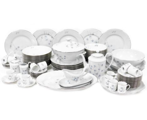 A 20thC Limoges porcelain Elizabeth R pattern part dinner service, to include lidded tureen, 30cm wide, coffee cans, cups, sa