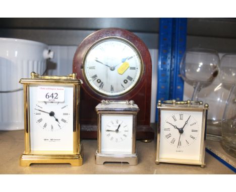 L Mumford of London Edwardian mahogany cased mantel clock and three other clocks