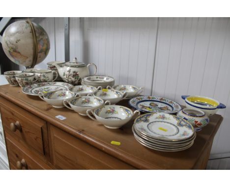 A collection of Johnson Brothers "Indian Tree" patterned teaware; Empire "York" patterned teaware and three items of Quimper 