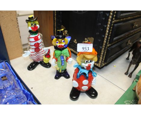 Three Murano style glass clown ornaments