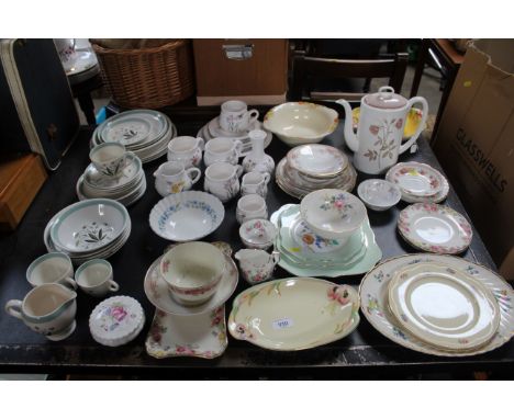A collection of various china to include two Clarice Cliff plates; a Wedgwood coffee pot; Alfred Meakin bowl; three Royal Win