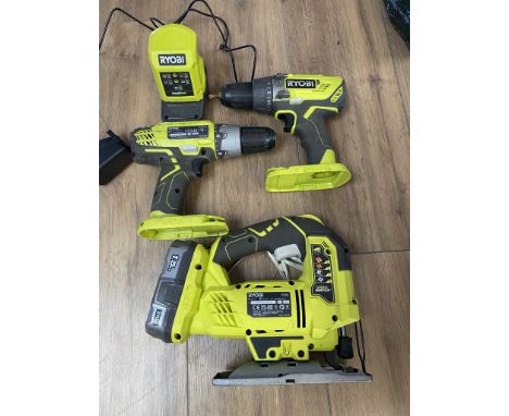 Ryobi One+ Cordless Power tools; hammer drill, drill driver, jigsaw, charger &amp; 2 batteries