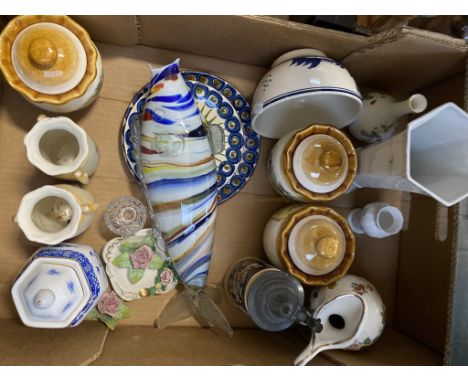 3 boxes of mixes collectibles inc Dresden, Presingole Pottery, Wedgwood, Aynsley 
 


Dresden Germany Dressing table set - 2 