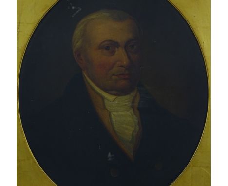 19th century oil on canvas, Head &amp; shoulders portrait of a gentleman, unsigned, 63 x 52 cm original frame