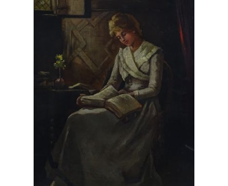 Stroud Johnson, oil on canvas, portrait of Bessie Bamber Gray, signed &amp; dated 1889, with information on the sitter verso,