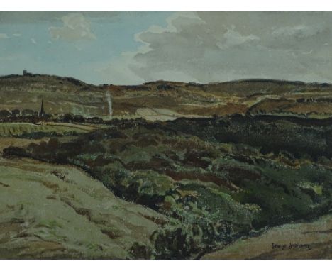 George Graham, Watercolour extensive landscape, signed. 27 x 39 cm framed
