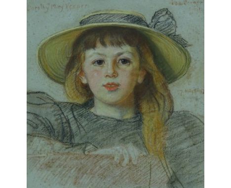 Ida Verner (exhibited 1882 -1920) coloured pastels, Portrait of the artist's daughter, signed, 45 x 40 cm framed