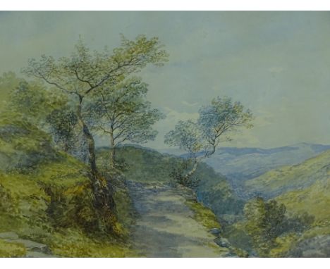 J Poole, 19th century watercolour extensive landscape, signed, 38 x 58 cm framed