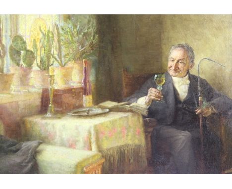 Bublitz, Carl (Königsberg 1866 - 1932 Königsberg)Gemälde Selbstbidnis mit Weinglas und Pfeife, Öl auf Sperrholz, der Maler mi