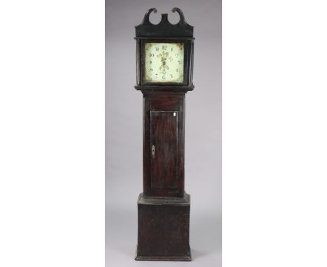An early 19th century longcase clock with painted dial &amp; in plain case (w.a.f.).