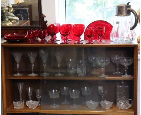Various items of cranberry, ruby &amp; other glassware.