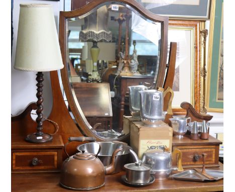 A Picquot ware four-piece tea service (two items boxed); various items of stainless-steel kitchenware; a copper kettle; &amp;