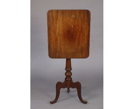 A 19th century mahogany tripod table with rectangular tilt-top, 16¾” wide x 28¾” high; together with a 19th century oak tripo