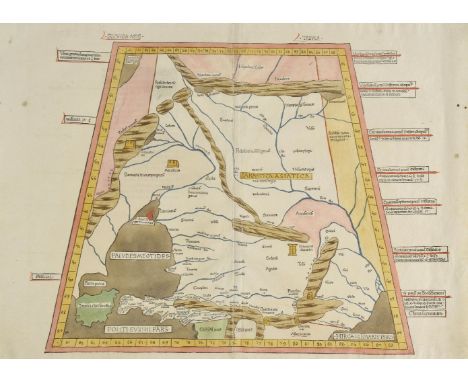 Caucasus. Ptolemy (Claudius & Holle Lienhart), published Ulm, [1482 - 1486],  woodblock map on a trapezoidal projection with 