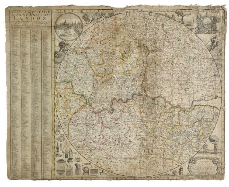 London. Willdey (George), A New & Correct Map of Thirty Miles Round London Shewing all the Towns, Villages Roads &c. with the