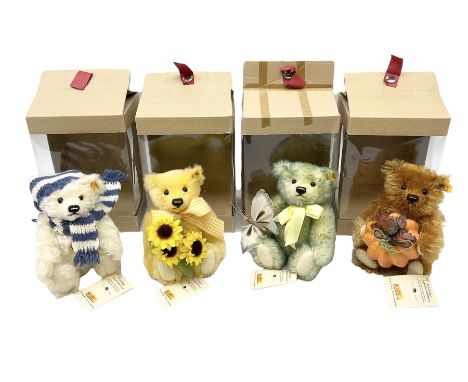 Steiff - Club issued set of four teddy bears depicting the four seasons, Winter EAN 028205, Autumn EAN 028199, Spring EAN 028