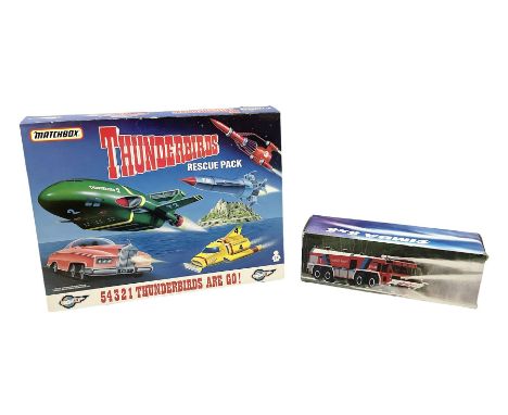 Rosenbauer Simba 8 x 8 die-cast model of an airport crash fire tender; and Matchbox Thunderbirds Rescue Pack; both boxed (2)C