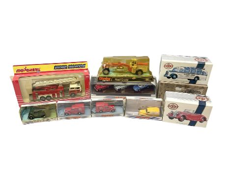 Dinky - Road Grader No.963; with blister box; Majorette Fire Engine No.3096; in window box; seven Matchbox 'Dinky Collection'