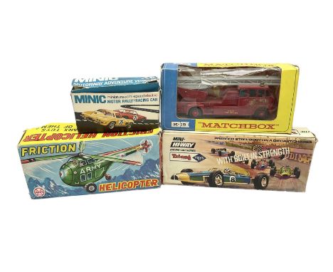 Various makers - Tri-ang Mini-Hi-Way Racing Car Series Le Mans No.9 racing car; Matchbox K-15 Merryweather Fire-Engine; Marx 