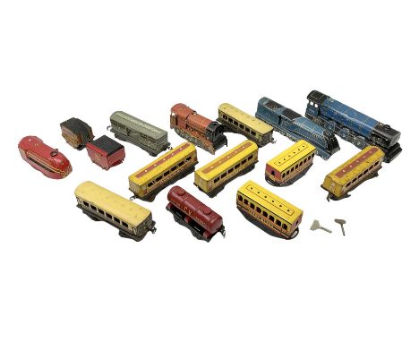 '0' gauge - Wells Brimtoy clockwork tin-plate 0-4-0 locomotive 'The Prince' No.6220 with tender and two First Class coaches; 