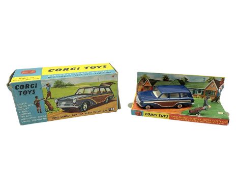 Corgi - Ford Consul Cortina Super Estate No.440 with metallic dark blue body, white interior, brown side panels, opening tail