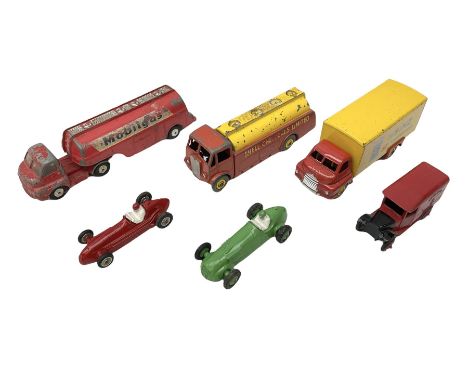 Dinky - five unboxed and playworn die-cast models comprising Supertoys Big Bedford Van 'Heinz' No.923; A.E.C. Monarch Thompso