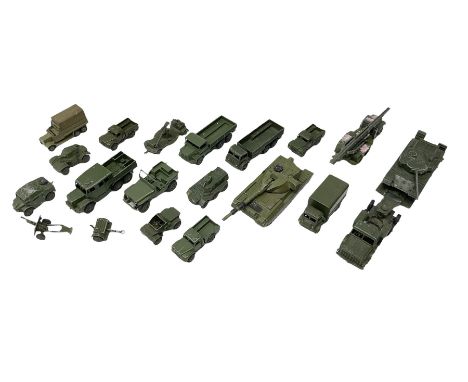 Dinky - twenty unboxed and playworn die-cast military vehicles including Mighty Antar tank Transporter No.660 with Centurion 
