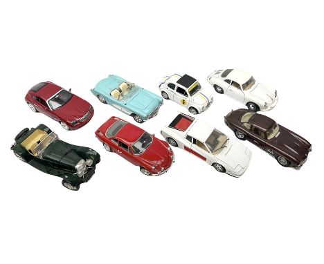 Bburago - eight 1:18 scale models including Porsche 365B 1961; Chrysler Crossfire; Chevrolet Corvette 1957; Mercedes Benz 300